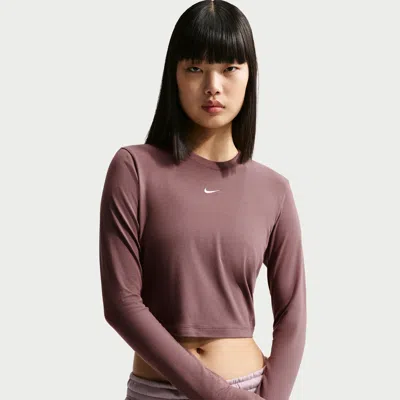 Nike Women's  Sportswear Chill Knit Slim Long-sleeve Cropped Top In Purple