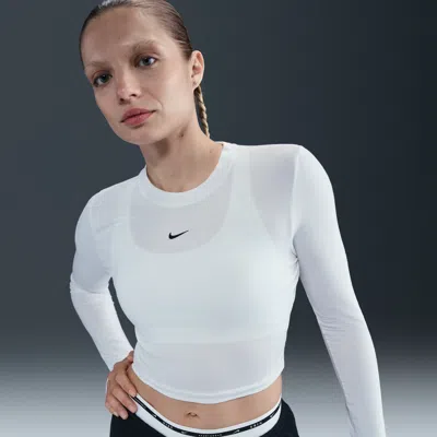 Nike Women's  Sportswear Chill Knit Slim Long-sleeve Cropped Top In White