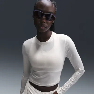 Nike Women's  Sportswear Chill Knit Slim Long-sleeve Cropped Top In White