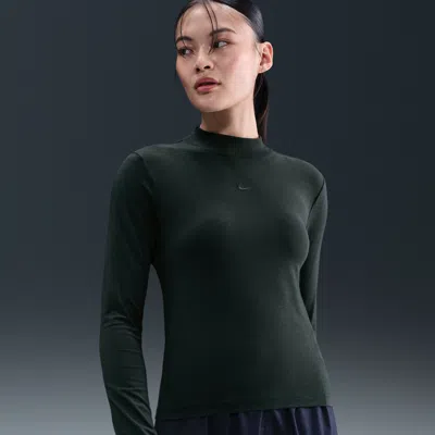 Nike Women's  Sportswear Chill Knit Slim Long-sleeve Mock-neck T-shirt In Green