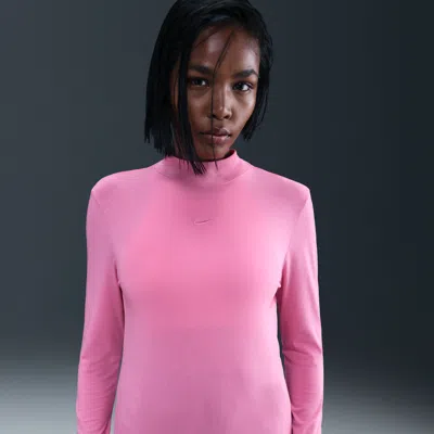 Nike Women's  Sportswear Chill Knit Slim Long-sleeve Mock-neck T-shirt In Pink