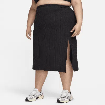 Nike Women's  Sportswear Chill Knit Slim Midi Ribbed Skirt (plus Size) In Black