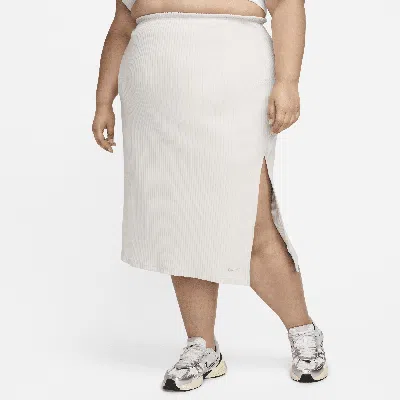 Nike Women's  Sportswear Chill Knit Slim Midi Ribbed Skirt (plus Size) In Brown
