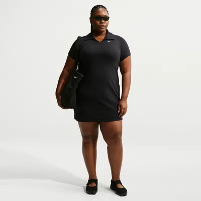 Nike Women's  Sportswear Chill Knit Slim Polo Dress (plus Size) In Black
