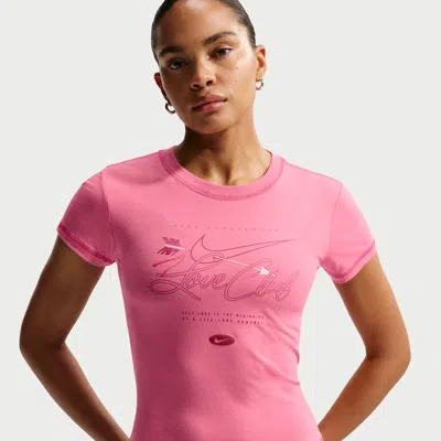 Nike Women's  Sportswear Chill Knit Slim Short-sleeved Cropped T-shirt In Pink