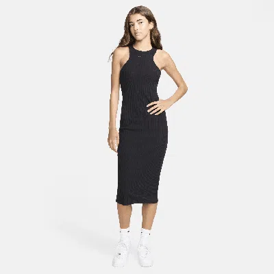 Nike Women's  Sportswear Chill Knit Slim Sleeveless Ribbed Midi Dress In Black/black 