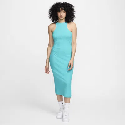 Nike Women's  Sportswear Chill Knit Slim Sleeveless Ribbed Midi Dress In Blue