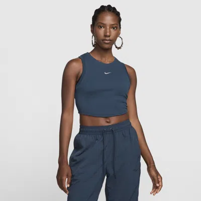 Nike Women's  Sportswear Chill Knit Tight Cropped Mini-rib Tank Top In Armory Navy/sail