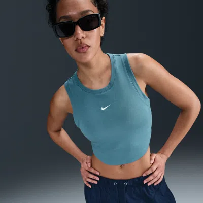 Nike Women's  Sportswear Chill Knit Tight Cropped Mini-rib Tank Top In Blue