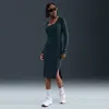 Nike Women's  Sportswear Chill Knit Tight Long-sleeve Midi Mini-rib Dress In Green