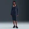 Nike Women's  Sportswear Chill Knit Tight Long-sleeve Midi Mini-rib Dress In Green