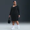 Nike Women's  Sportswear Chill Knit Tight Long-sleeve Midi Mini-rib Dress (plus Size) In Black