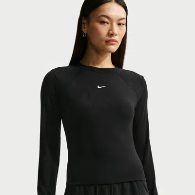 Nike Women's  Sportswear Chill Knit Tight Long-sleeve Ribbed Top In Black