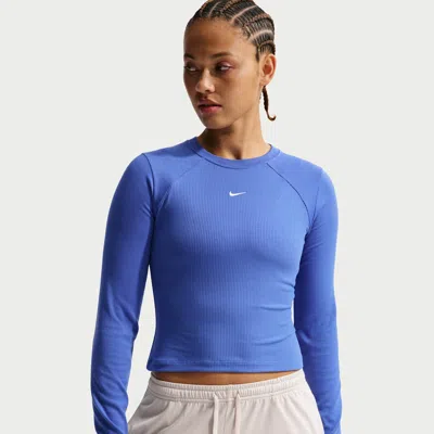 Nike Women's  Sportswear Chill Knit Tight Long-sleeve Ribbed Top In Blue