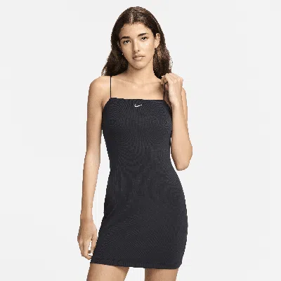 Nike Women's  Sportswear Chill Knit Tight Mini-rib Cami Dress In Black/sail 