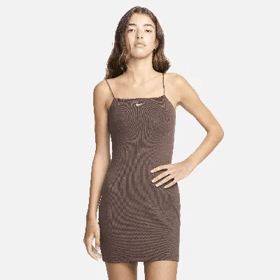 Nike Women's  Sportswear Chill Knit Tight Mini-rib Cami Dress In Baroque Brown/ Sail