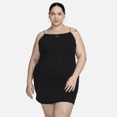 Nike Women's  Sportswear Chill Knit Tight Mini-rib Cami Dress (plus Size) In Black