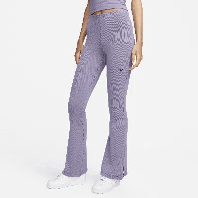 Nike Women's  Sportswear Chill Knit Tight Mini-rib Flared Leggings In Purple