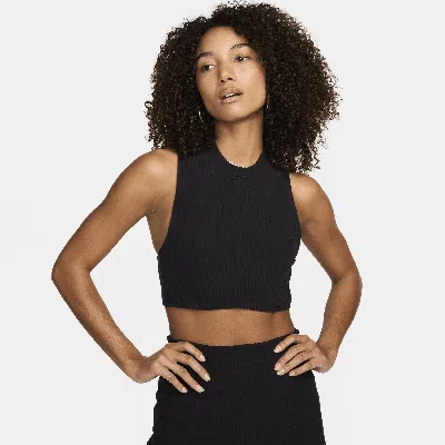 Nike Women's  Sportswear Chill Knit Tight Mock-neck Ribbed Cropped Tank Top In Black