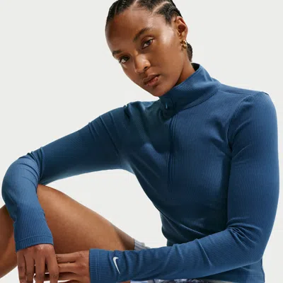 Nike Women's  Sportswear Chill Knit Tight Quarter-zip Long-sleeve Ribbed Top In Blue