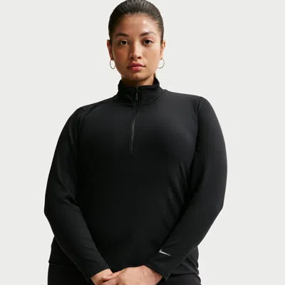 Nike Women's  Sportswear Chill Knit Tight Quarter-zip Long-sleeve Ribbed Top (plus Size) In Black