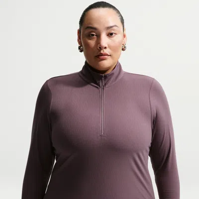 Nike Women's  Sportswear Chill Knit Tight Quarter-zip Long-sleeve Ribbed Top (plus Size) In Purple