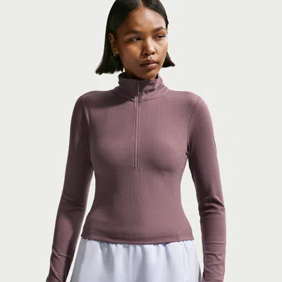 Nike Women's  Sportswear Chill Knit Tight Quarter-zip Long-sleeve Ribbed Top In Purple