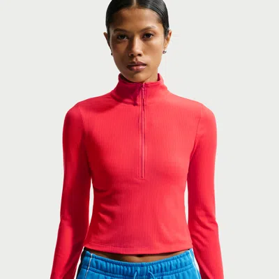 Nike Women's  Sportswear Chill Knit Tight Quarter-zip Long-sleeve Ribbed Top In Red