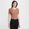 Nike Women's  Sportswear Chill Knit Tight Scoop-back Short-sleeve Mini-rib Top In Terra Blush/sail