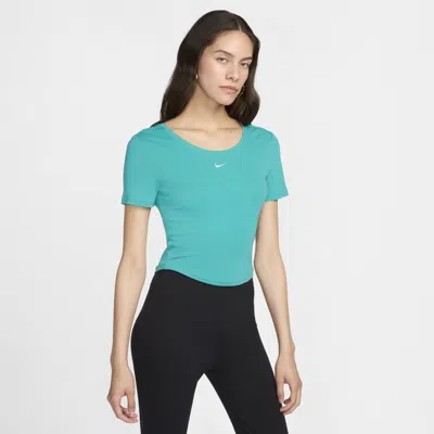 Nike Women's  Sportswear Chill Knit Tight Scoop-back Short-sleeve Mini-rib Top In Green