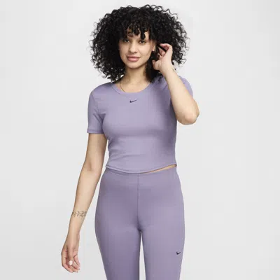 Nike Women's  Sportswear Chill Knit Tight Scoop-back Short-sleeve Mini-rib Top In Purple