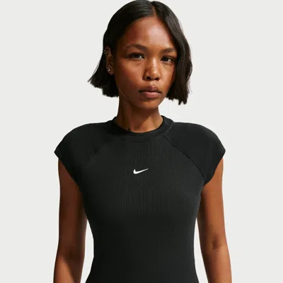 Nike Women's  Sportswear Chill Knit Tight Short-sleeve Ribbed Top In Black