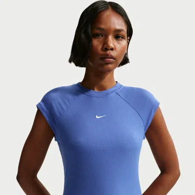 Nike Women's  Sportswear Chill Knit Tight Short-sleeve Ribbed Top In Blue