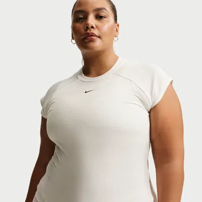 Nike Women's  Sportswear Chill Knit Tight Short-sleeve Ribbed Top (plus Size) In White