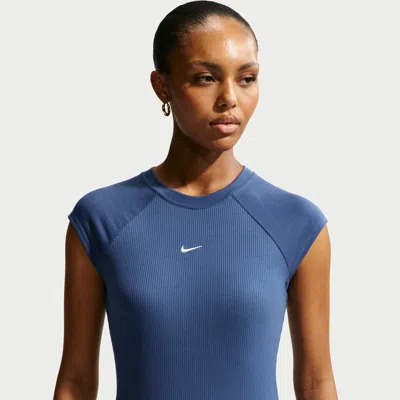 Nike Women's  Sportswear Chill Knit Tight Short-sleeve Ribbed Top In Blue