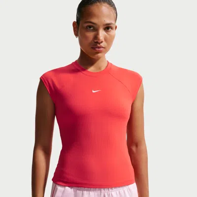 Nike Women's  Sportswear Chill Knit Tight Short-sleeve Ribbed Top In Red