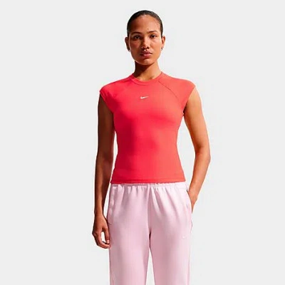 Nike Women's Sportswear Chill Knit Tight Short-sleeve Ribbed Top In Red