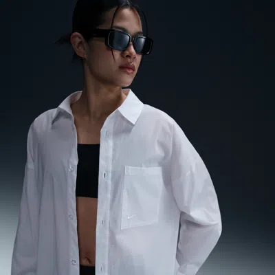 Nike Women's  Sportswear Chill Poplin Loose Long-sleeve Button-up Top