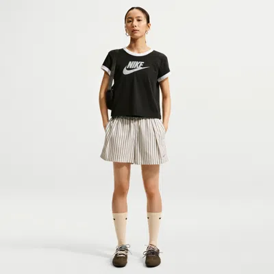 Nike Women's  Sportswear Chill Poplin Loose Mid-rise Stripe Shorts In Brown