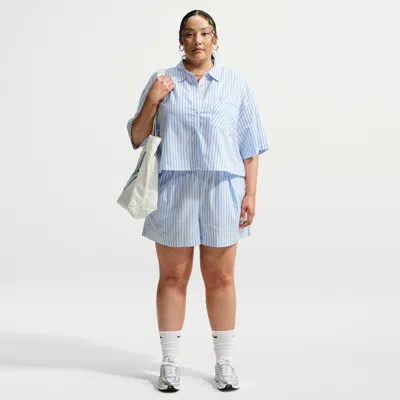 Nike Women's  Sportswear Chill Poplin Loose Mid-rise Striped Shorts (plus Size) In Blue