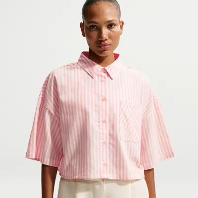Nike Women's  Sportswear Chill Poplin Oversized Striped Top In Orange