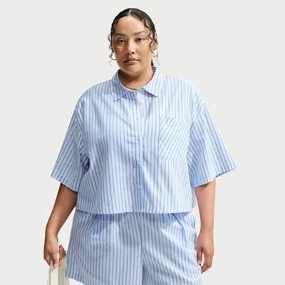 Nike Women's  Sportswear Chill Poplin Oversized Striped Top (plus Size) In Blue