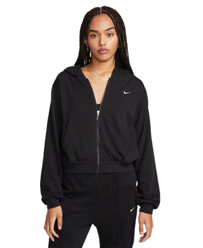 Nike Women's Sportswear Chill Terry Loose-fit Full-zip French-terry Hoodie In Black,sail