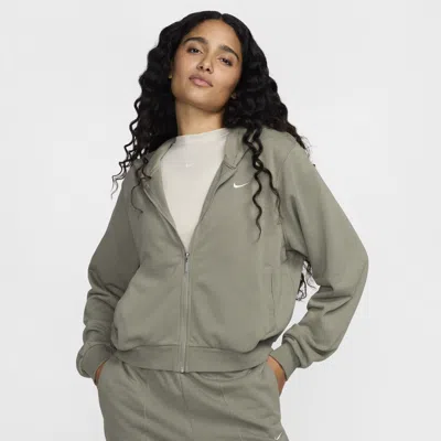 Nike Women's  Sportswear Chill Terry Loose Full-zip French Terry Hoodie In Light Army/ Sail