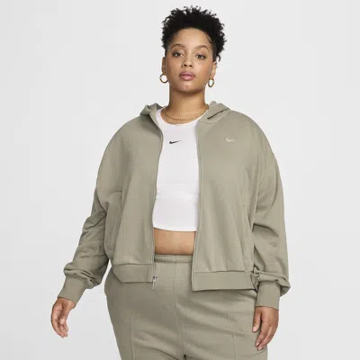 Nike Women's  Sportswear Chill Terry Loose Full-zip French Terry Hoodie (plus Size) In Light Army,sail