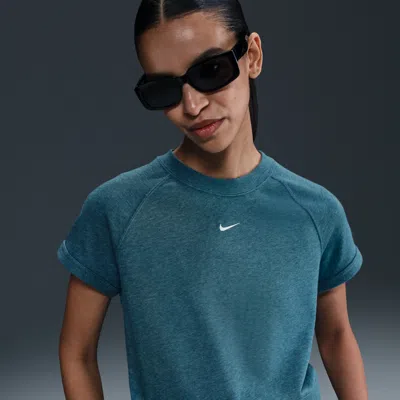 Nike Women's  Sportswear Chill Terry Short-sleeve French Terry Top In Blue