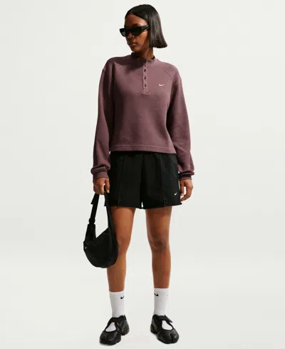 Nike Women's Sportswear Chill Waffle Oversized Long-sleeve Henley Top In Purple