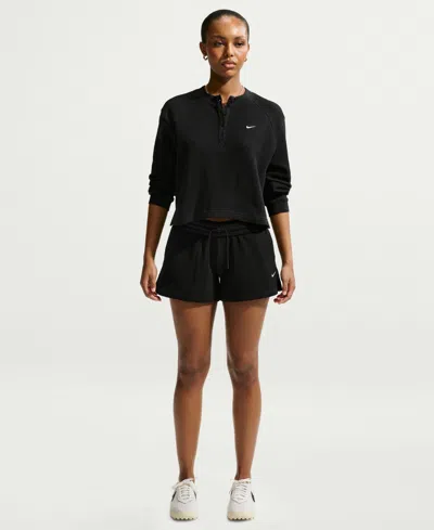 Nike Women's Sportswear Chill Waffle Oversized Long-sleeve Henley Top In Black