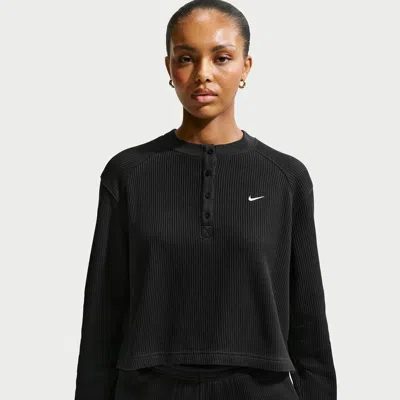 Nike Women's  Sportswear Chill Waffle Oversized Long-sleeve Henley Top In Black