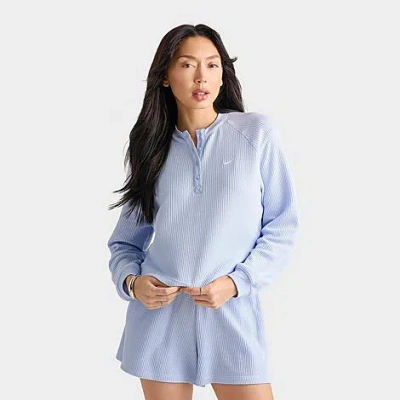 Nike Women's Sportswear Chill Waffle Oversized Long-sleeve Henley Top In Blue
